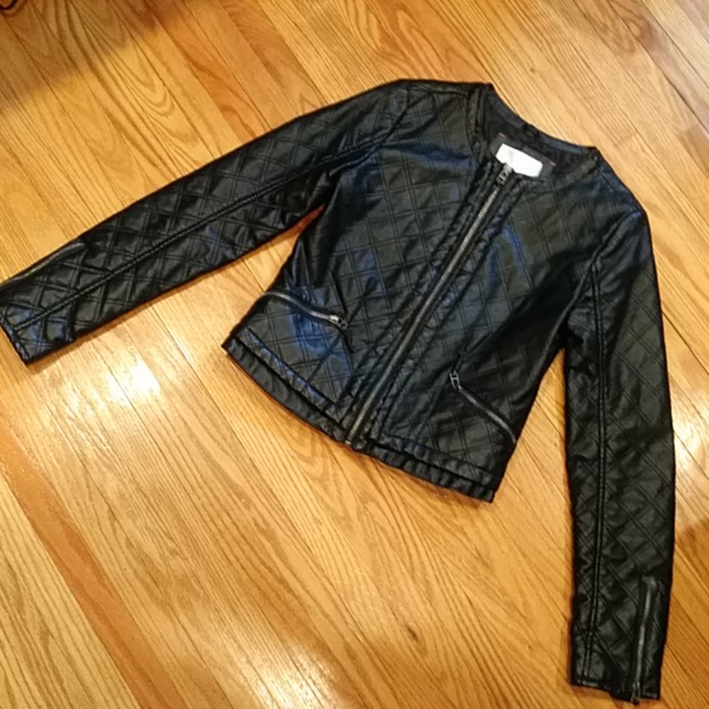 Faux leather jacket, slightly cropped